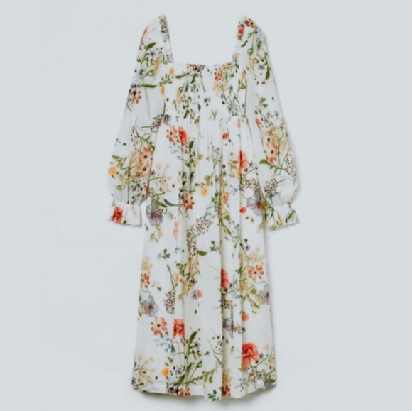 H&M Floral Midi maxi floral Dress with Smocking Cottagecore Prairie - Picture 6 of 6